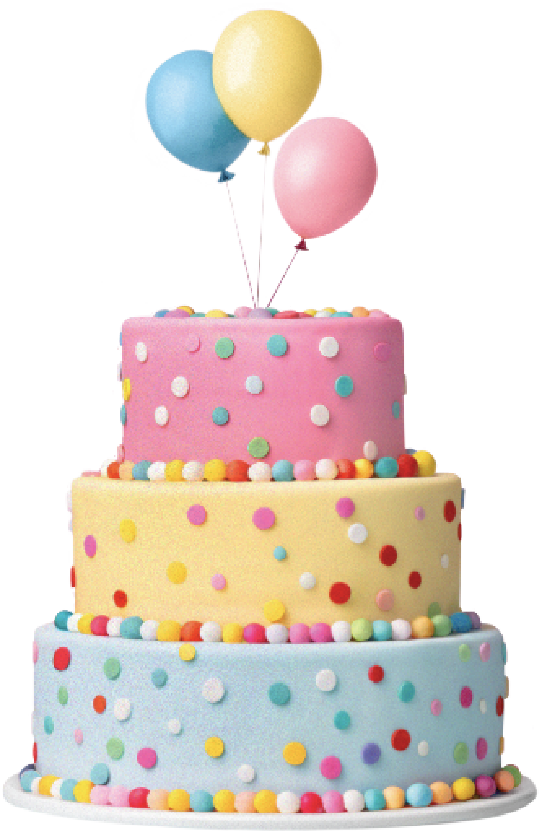 Pastel de tres pisos con globos